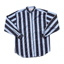 Load image into Gallery viewer, Vintage 90's PENNY LANE Colour Block Patterned Striped Long Sleeve Grandad Collar Shirt