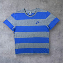 Load image into Gallery viewer, NIKE Classic Mini Logo Spellout Graphic Colour Block Striped T-Shirt