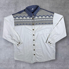 Load image into Gallery viewer, Vintage Forbidden Co. Cowboy Western White Blue Long Sleeve Cotton Shirt