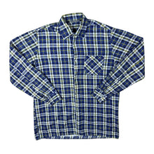 Load image into Gallery viewer, Vintage Triola Blue White Yellow Plaid Check Cotton Long Sleeve Flannel Shirt