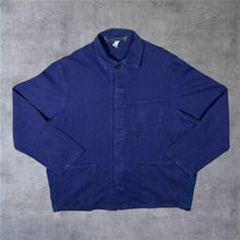 Load image into Gallery viewer, Vintage Roznava French Chore Worker Style Navy Blue Pinstripe Button Cotton Jacket