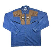 Load image into Gallery viewer, Vintage 90's JACQUES LORANT Faux Leather Panel Western Cowboy Long Sleeve Blue Denim Shirt
