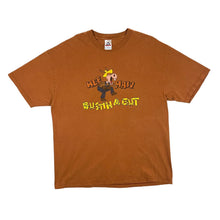 Load image into Gallery viewer, Early 00's HEE HAW "Bustin' A Gut" Donkey Cartoon Spellout Graphic Burnt Orange T-Shirt