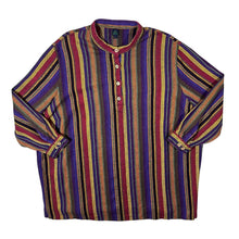 Load image into Gallery viewer, Vintage DW Shop Hippy Multi Rainbow Colour Striped Henley Button Long Sleeve Shirt