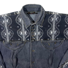 Load image into Gallery viewer, Vintage Eagle Cowboy Western Patterned Panel Grey Denim Long Sleeve Shirt