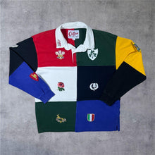 Load image into Gallery viewer, Vintage Cotton Traders Rugby Nations Embroidered Colour Block Long Sleeve Polo Shirt