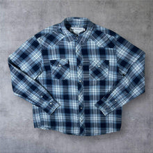 Load image into Gallery viewer, Wind River "Modern Fit" Cowboy Western Blue Mix Plaid Check Long Sleeve Popper Shirt
