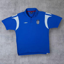 Load image into Gallery viewer, Umbro England Football Embroidered Logo Blue Short Sleeve Polo Shirt