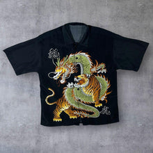 Load image into Gallery viewer, Early 00's Goth Y2K Traditional Tiger Dragon Graphic Black Short Sleeve Shirt