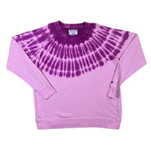 Load image into Gallery viewer, CHAMPION Classic Embroidered Mini Logo Purple Tie Dye Crewneck Sweatshirt