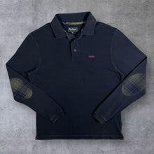 Load image into Gallery viewer, Barbour "Classic Tartan" Plaid Check Elbow Patch Navy Blue Long Sleeve Cotton Polo Shirt