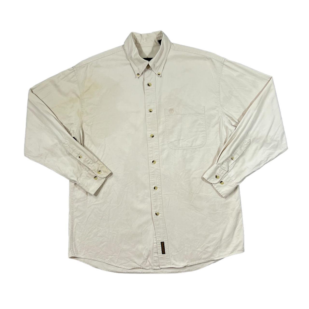 Vintage TIMBERLAND Classic Cream Beige Mini Pocket Logo Long Sleeve Button-Up Cotton Shirt