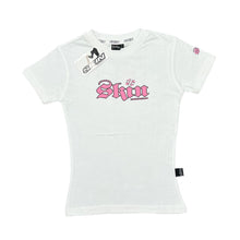 Load image into Gallery viewer, Early 00's SKIN INDUSTRIES Gothic Biker Tattoo Y2K Logo Spellout Graphic T-Shirt