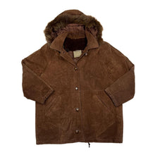 Load image into Gallery viewer, Vintage 90’s LADY COLLECTION Italian Suede Leather Fur Trim Hooded Jacket