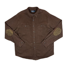 Load image into Gallery viewer, Early 00's POLO RALPH LAUREN Brown Suede Leather Elbow Patch Long Sleeve Cotton Shirt