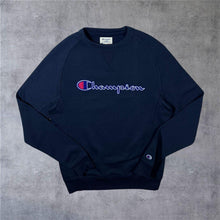 Load image into Gallery viewer, Champion Classic Embroidered Logo Spellout Navy Blue Crewneck Sweatshirt
