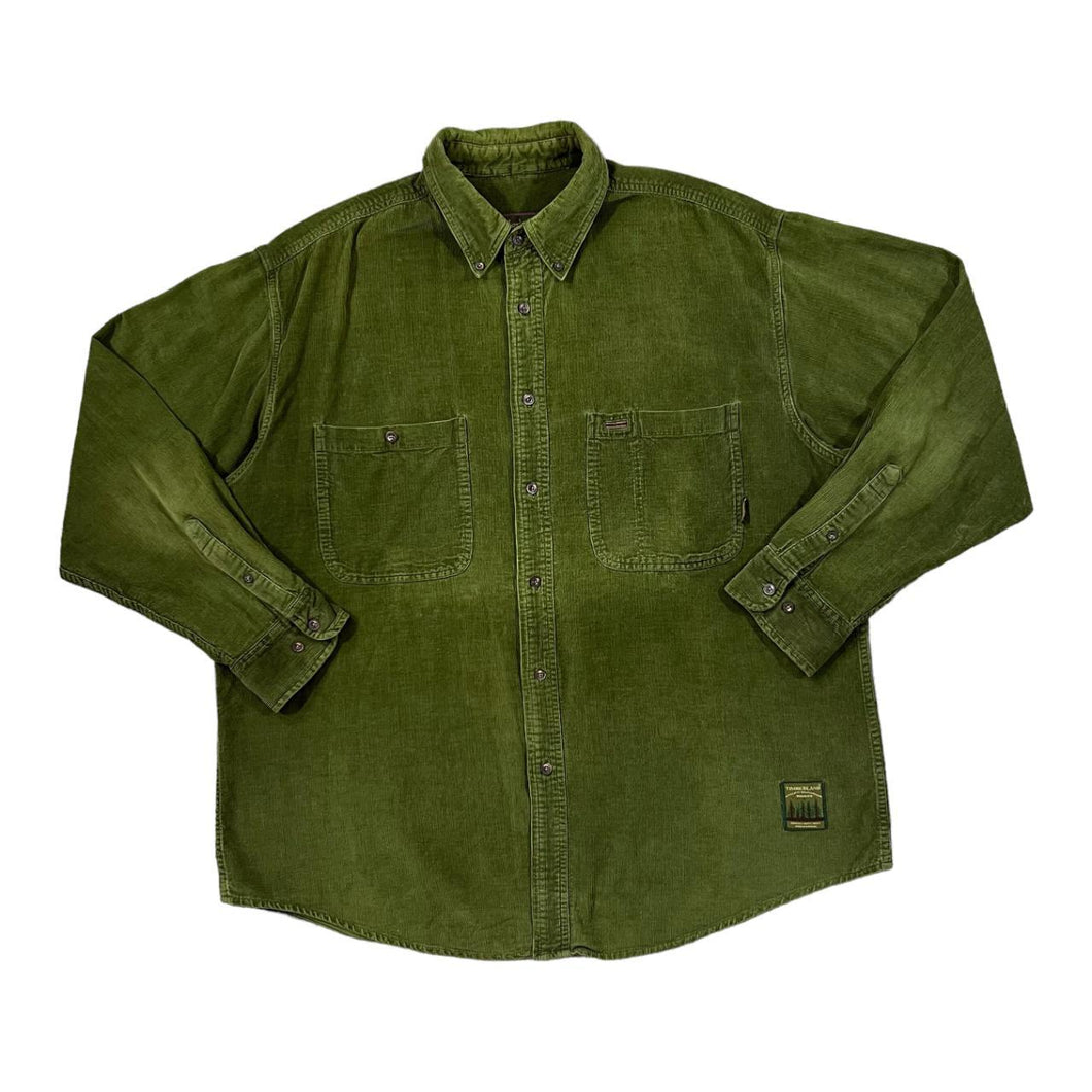 Vintage TIMBERLAND WEATHERGEAR Classic Green Cord Corduroy Long Sleeve Button-Up Heavy Cotton Shirt
