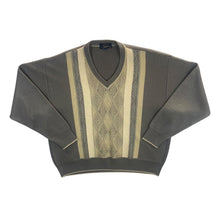 Load image into Gallery viewer, Vintage Gabicci Grandad Patterned Brown Beige V-Neck Knit Jumper Sweater