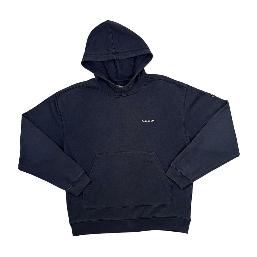 Early 00's REEBOK ESSENTIALS Classic Embroidered Mini Logo Navy Blue Pullover Hoodie