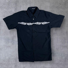 Load image into Gallery viewer, Early 00's Take A Look Gothic Y2K Tribal Patterned Graphic Black Short Sleeve Shirt