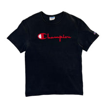 Load image into Gallery viewer, Early 00's CHAMPION Made In Honduras Classic Embroidered Big Logo Spellout Black T-Shirt