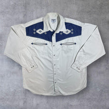 Load image into Gallery viewer, Vintage John Baner Cowboy Western Beige Blue Denim Embroidered Aztec Long Sleeve Shirt