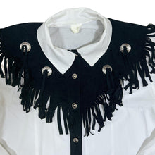 Load image into Gallery viewer, Vintage Cowboy Western Style Tasselled White Black Long Sleeve Shirt