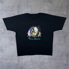 Load image into Gallery viewer, Free Spirit Native American Chieftain Spellout Graphic Black T-Shirt