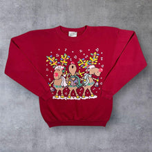 Load image into Gallery viewer, Vintage Tultex Christmas Reindeer Festive Cartoon Graphic Red Sweatshirt