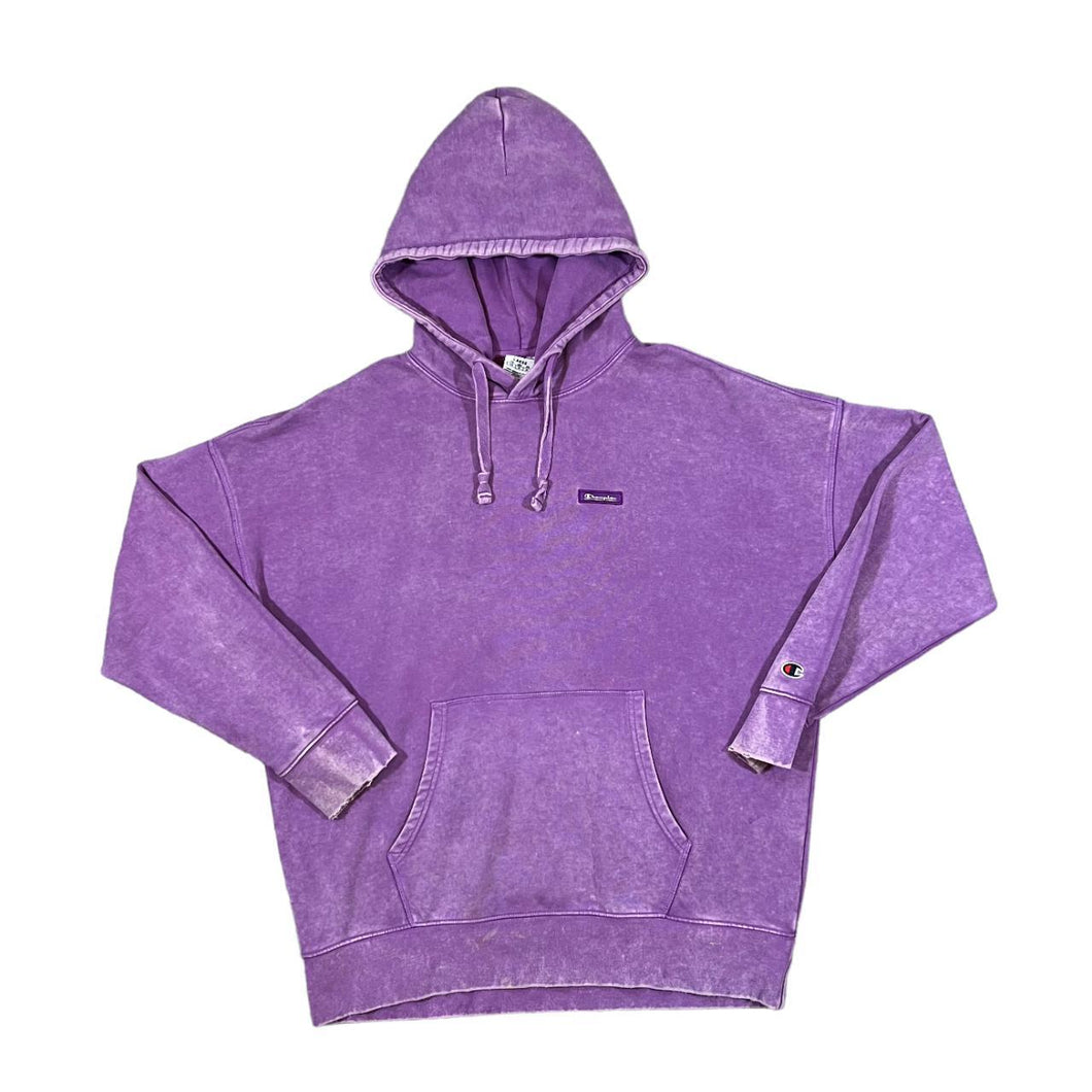CHAMPION Classic Embroidered Mini Logo Overdyed Purple Pullover Hoodie