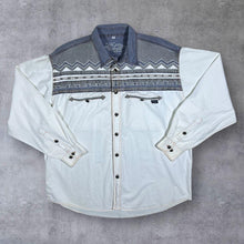 Load image into Gallery viewer, Vintage Stars & Stripes Cowboy Western Embroidered Aztec White Grey Long Sleeve Shirt