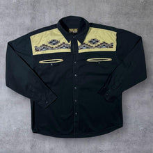 Load image into Gallery viewer, Vintage Atlas For Men Cowboy Western Embroidered Aztec Black Cotton Long Sleeve Shirt