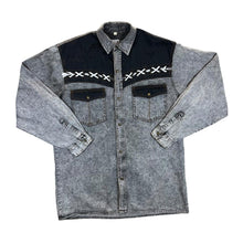 Load image into Gallery viewer, Vintage 90's ARIZONA JEANS Lace Panel Western Cowboy Long Sleeve Acid Wash Black Denim Shirt