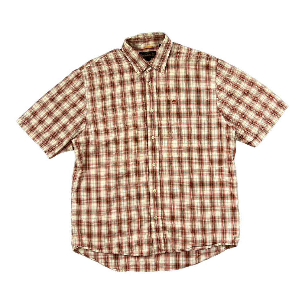 Vintage TIMBERLAND Plaid Check Embroidered Mini Pocket Logo Short Sleeve Button-Up Cotton Shirt