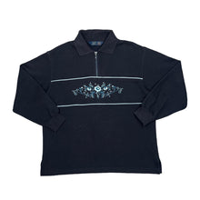Load image into Gallery viewer, Vintage CASUAL CLUB Debenhams Embroidered Floral Flower Motif 1/4 Zip Collared Pullover Sweatshirt