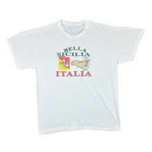 Load image into Gallery viewer, Vintage BELLA SICILIA ITALIA Souvenir Spellout Graphic White T-Shirt