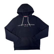 Load image into Gallery viewer, TOMMY HILFIGER "Organic Cotton" Classic Embroidered Big Logo Spellout Navy Blue Pullover Hoodie
