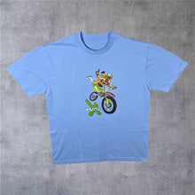 Load image into Gallery viewer, Moto X (2006) Motocross Cartoon Biker Spellout Graphic Blue T-Shirt