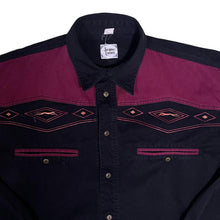 Load image into Gallery viewer, Vintage Jacques Lorant Cowboy Western Black Burgundy Long Sleeve Shirt