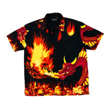 Load image into Gallery viewer, Early 00's BOSTON Gothic y2k Flaming Fire Dragon All-Over Print Polyester Shirt