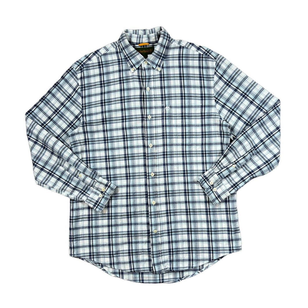 TIMBERLAND Classic Plaid Check Long Sleeve Button-Up Cotton Shirt