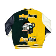Load image into Gallery viewer, ZARA "Underground Is Freedom" Embroidered Spellout Colour Block Varsity Letterman Bomber Jacket