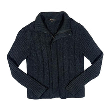 Load image into Gallery viewer, MONSOON Dark Grey 100% Lambswool Chunky Cable Knit Zip Cardigan Sweater