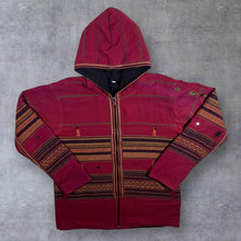 Load image into Gallery viewer, Vintage Hippy Embroidered Patterned Red Fleece Lined Zip Hoodie