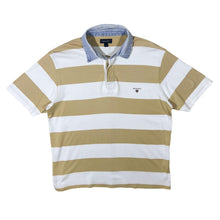 Load image into Gallery viewer, GANT Embroidered Mini Logo Denim Collared Beige White Striped Short Sleeve Polo Shirt
