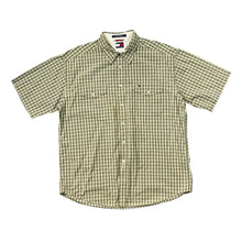 Load image into Gallery viewer, Vintage TOMMY HILFIGER Brown Beige Plaid Check Mini Logo Short Sleeve Cotton Shirt
