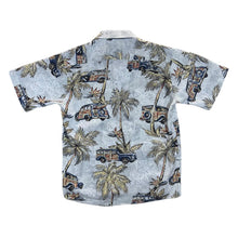 Load image into Gallery viewer, Vintage SHENMA Hawaiian Tropical Palm Car Patterned Short Sleeve Polyester Shirt