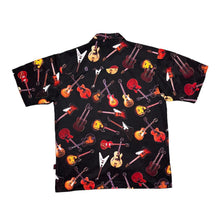 Load image into Gallery viewer, Early 00's GIBSON TOUR WEAR By Dragonfly Guitar All-Over Print Patterned Polyester Open Collar Shirt