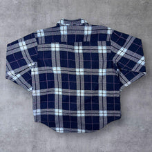 Load image into Gallery viewer, Vintage Yaohun Navy Blue White Plaid Check Long Sleeve Cotton Flannel Shirt