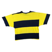 Load image into Gallery viewer, Vintage Poco Loco Embroidered Logo Navy Blue Yellow Colour Block Striped T-Shirt
